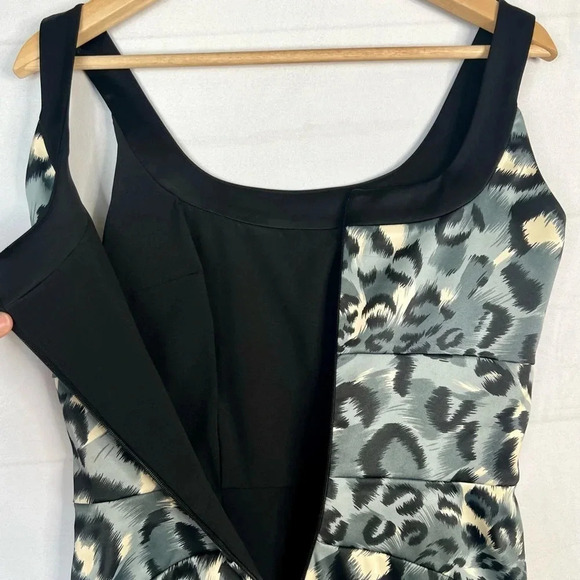 Donna Ricco New York Animal Print Fitted Midi Dress Sleeveless Black Gray Sz 4 - Picture 10 of 13